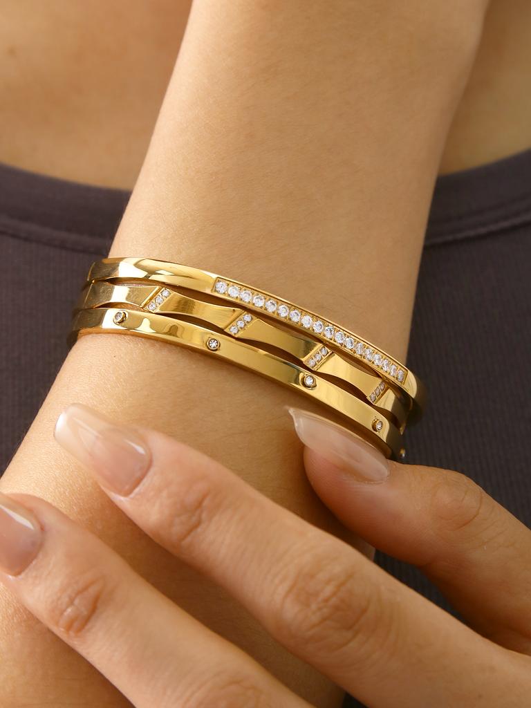 INS Style Simple Encrusted Zirconia Bracelet Bracelet Fashion Retro Style 18K Gold-Plated Stainless Steel Bracelet Bracelets