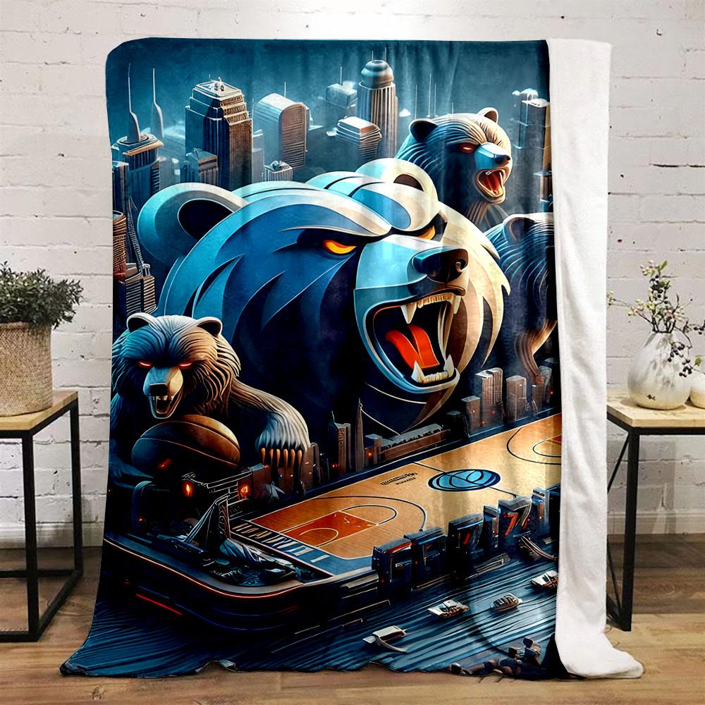 "Fierce Bears Basketball Cityscape" Patterned flannel blanket perfect for the bedroom living room, sofa, or a little nap