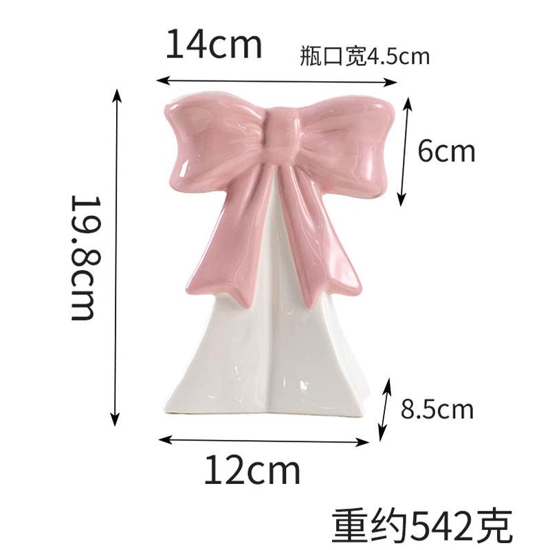 Ceramic Vase Hand-held Flower Arrangement Creative Bow Ceramic Vase Living Room Decor Artificial Flower Container Birthday Gift