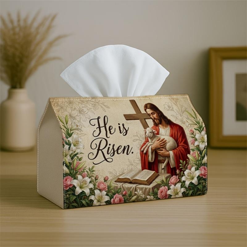 1pc Easter Decoration Classical Religious Savior Lamb Tissue Box Cover,Sacred Christian Oil Art,Durable,Lightweight,Foldable Storage,Ideal for Living