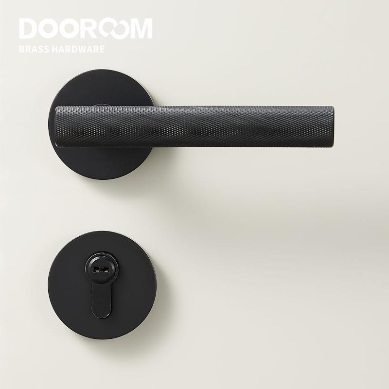 Dooroom Brass Knurled Door Lock Set Modern Gold Black Interior Bedroom Bathroom Double Wood Door Lever Set Dummy Handle Knob