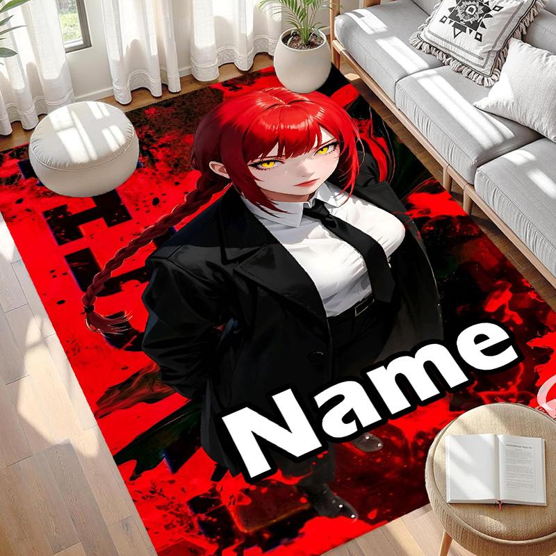 Custom Name Personalized Makima Chainsaw Man Print Carpet, Versatile Home Decor Rug, for Playroom, Apartment, Balcony, Entryway, Hallway Gift