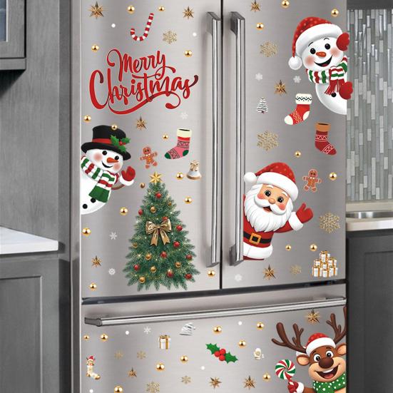 Yousheng 1 Set Christmas Magnetic Window Stickers Set Santa Snowman Reindeer Double-Sided Waterproof Decals Festive Decor