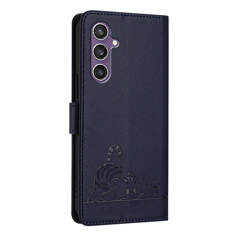 For Samsung Galaxy S23 FE Case with Strap RFID Blocking Leather Wallet Phone Cover Cat Mouse Pattern
