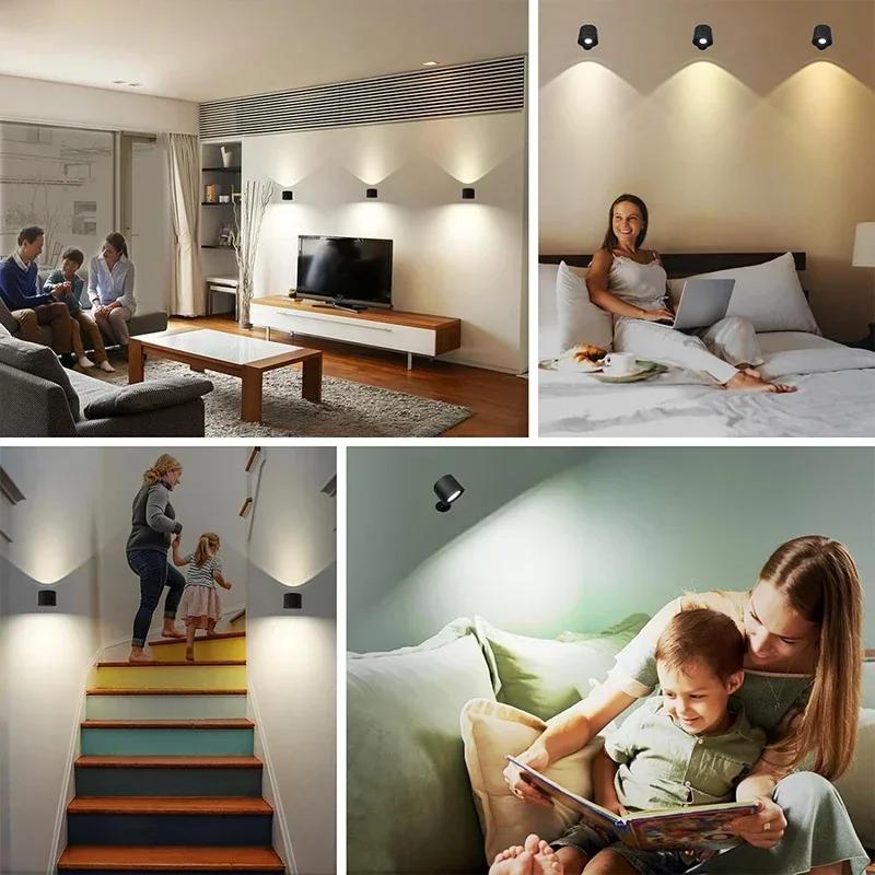 1 Pair Led Double Head Wall Lamp Touch Control Remote 360 Rotatable USB Recharge Wireless Portable Night Light for Bedroom Reading Lamp