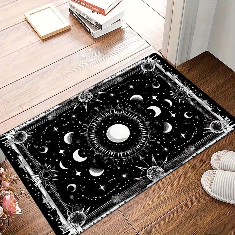1pc Celestial Magic Astrology Vintage Non-Slip Door Mat - 0.47inch Thick Polyester Machine Washable Mat with Moon Phases, Stars