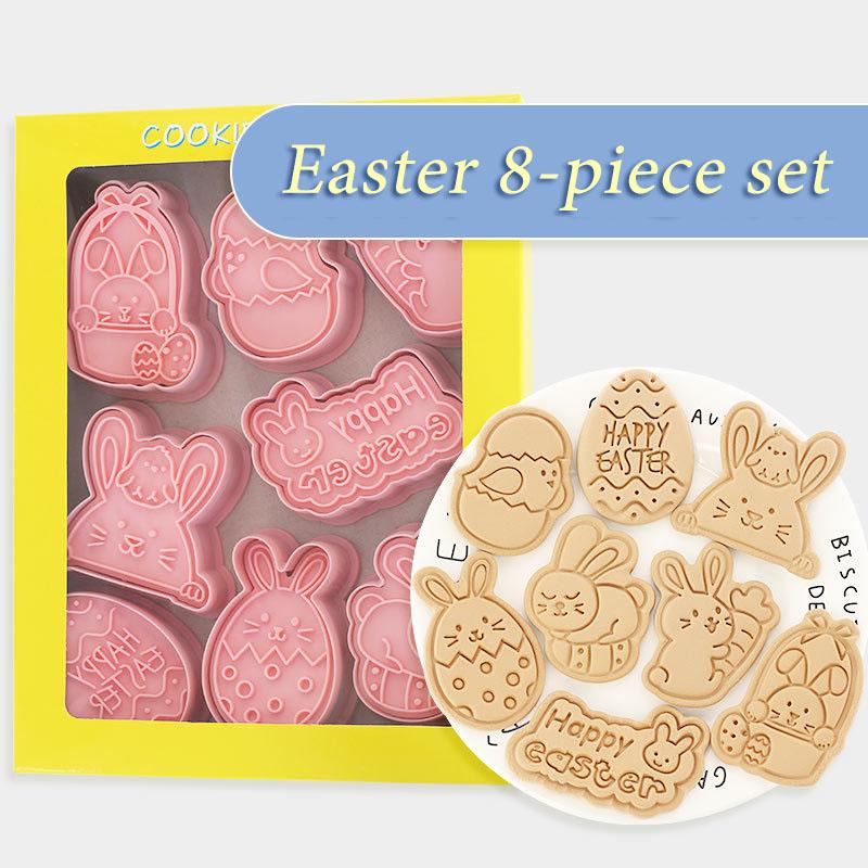 8Pcs Easter Plastic Cookie Cutter Rabbit Egg Biscuit Mold 3D Cartoon Bunny Mould Cake Baking Tools Easter Party Decorations 2024