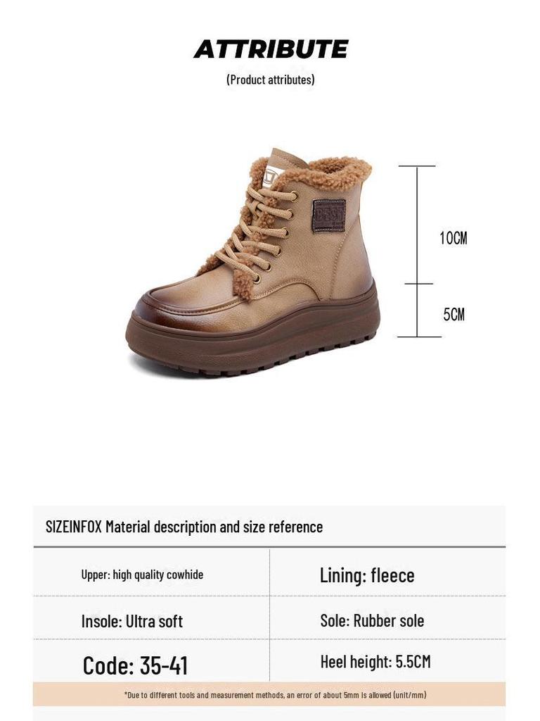 Bottes de Neige Rétro en Velours d'Agneau pour Femmes - Antidérapantes, Rehaussantes, à Semelles Épaisses, Bottines Courtes d'Hiver Chaudes