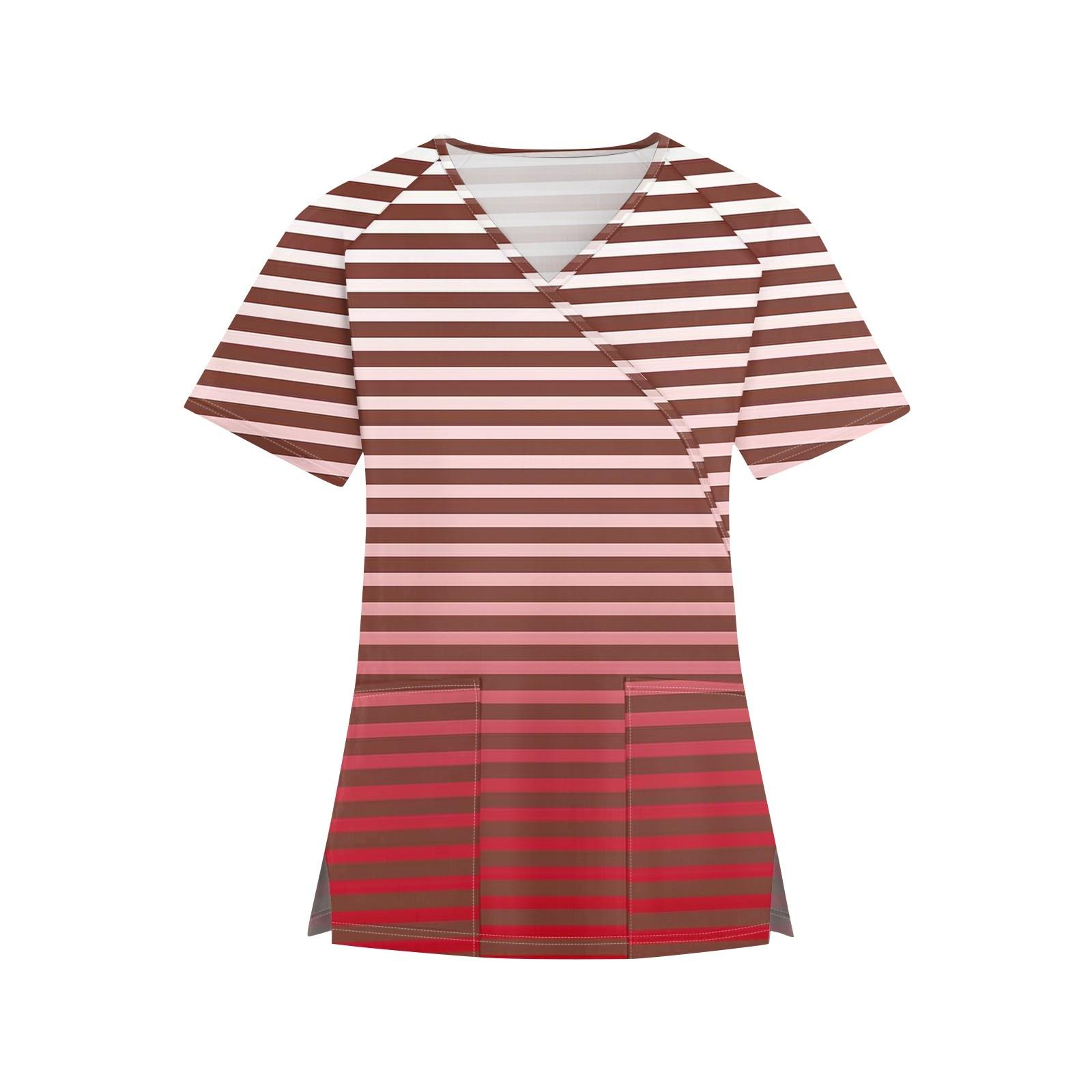 

Женская мода с V-образным вырезом и принтом, короткий рукав, рабочая одежда с карманами XXL красный