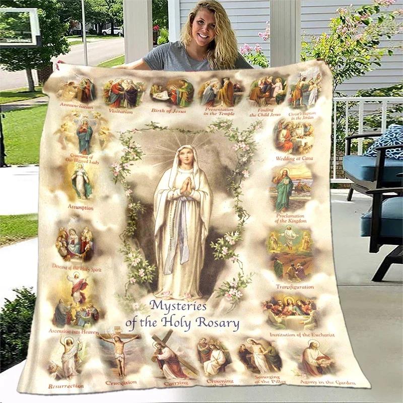 Jezus Dziewica Maria Miękki Koc do Rzucania Pościel Flanelowy Salon/Sypialnia Ciepły Koc Koc z Wizerunkiem Dziewicy Maryi Koc z Krzyżem Dom