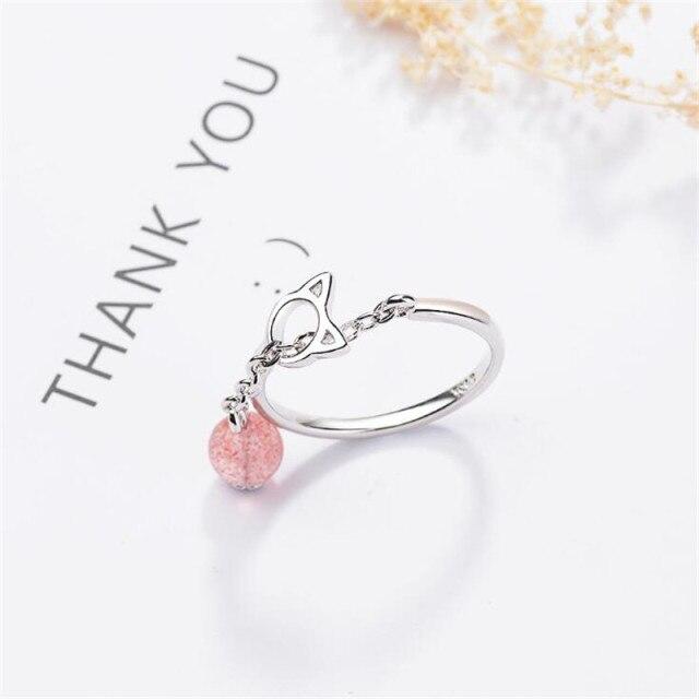 

Новые темпераментные двухцветные клубничные ювелирные изделия из стерлингового серебра 925 пробы с колокольчиком в виде милого кота, открывающегося в виде животного, женские кольца Xzr060 розовый