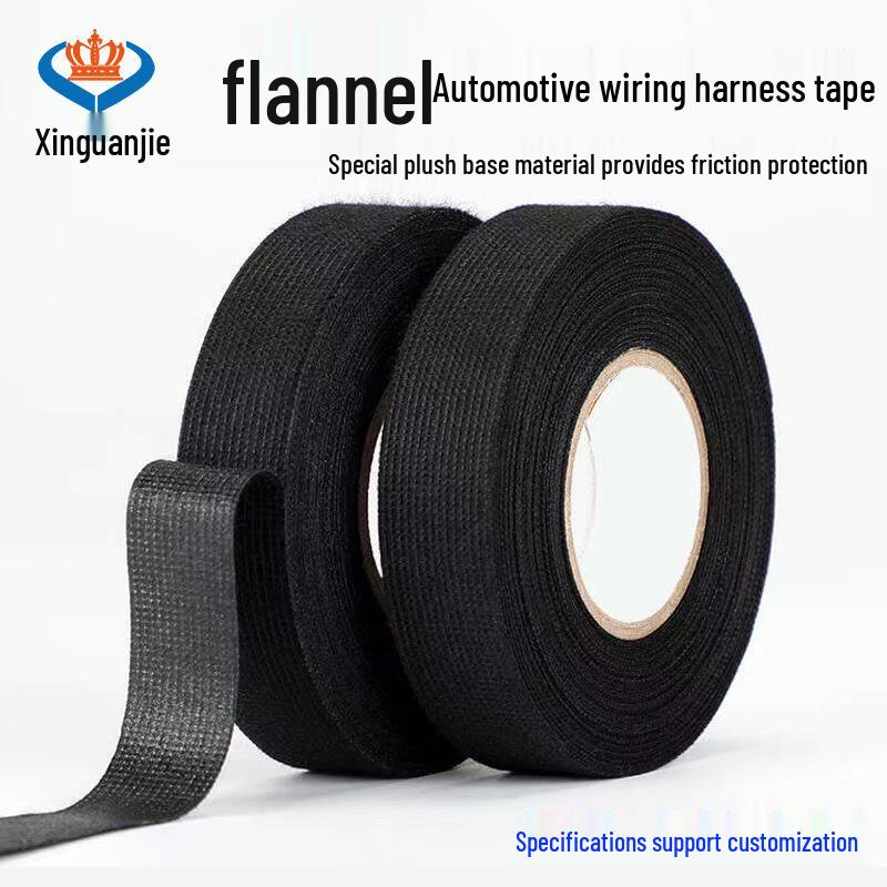 High-Temperature Resistant Black Flannel Tape for Wiring Harness Insulation and Audio Noise Reduction. 10m length; 9mm width