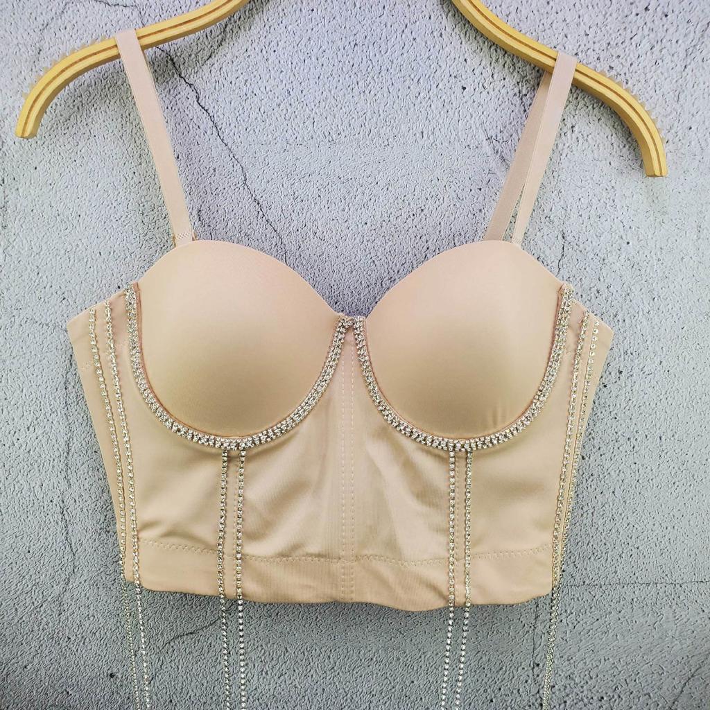 Fashionable Elegant Chain Fringe Small Tank Top Strapless Flowing Cool Individual Style Outerwear Fitted Cup Top Camis & Tank Tops