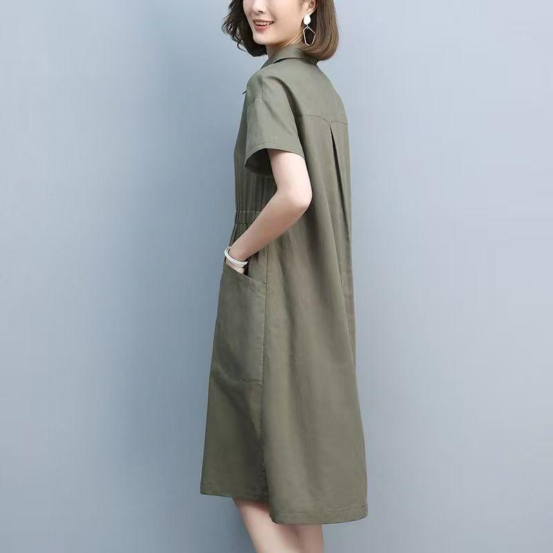 Solid Color Loose Casual Waist Slimming Plus Size Women's Dress Mom