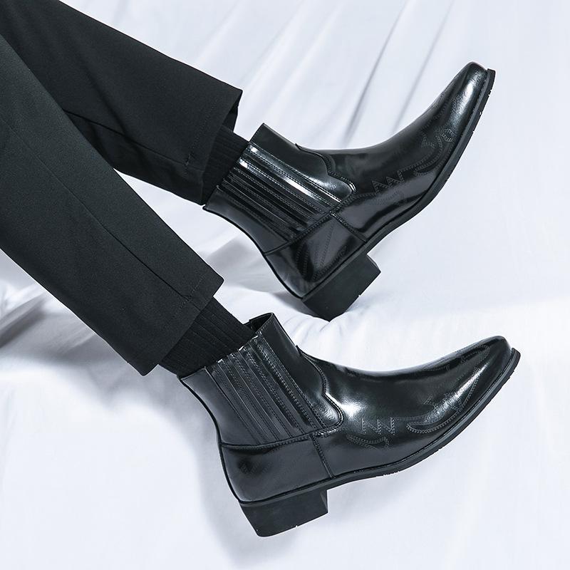 Men's retro Chelsea leather boots foreign trade casual European and American pointed thick heel Spanish style men's locomotive knight boots