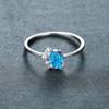 Four Claw Water Droplet Blue Border White Diamond Ring for Women Simple and Personalized Ring
