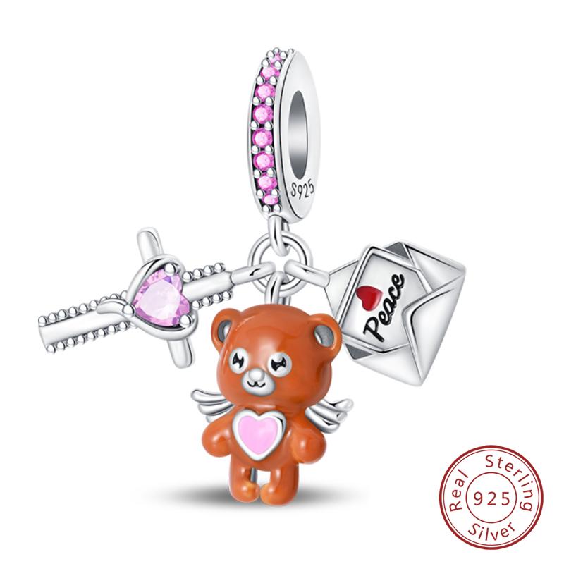 New Copper Heart Shaped Guardian Peace Dove Hope Angel Charms Beads Fit Qikaola Original Bracelets Diy Jewelry