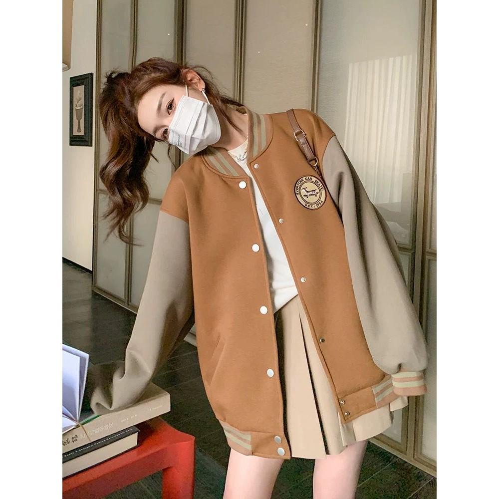 Women's 2023 Autumn Loose Color Block Baseball Jacket - Trendy, Versatile, Casual Top