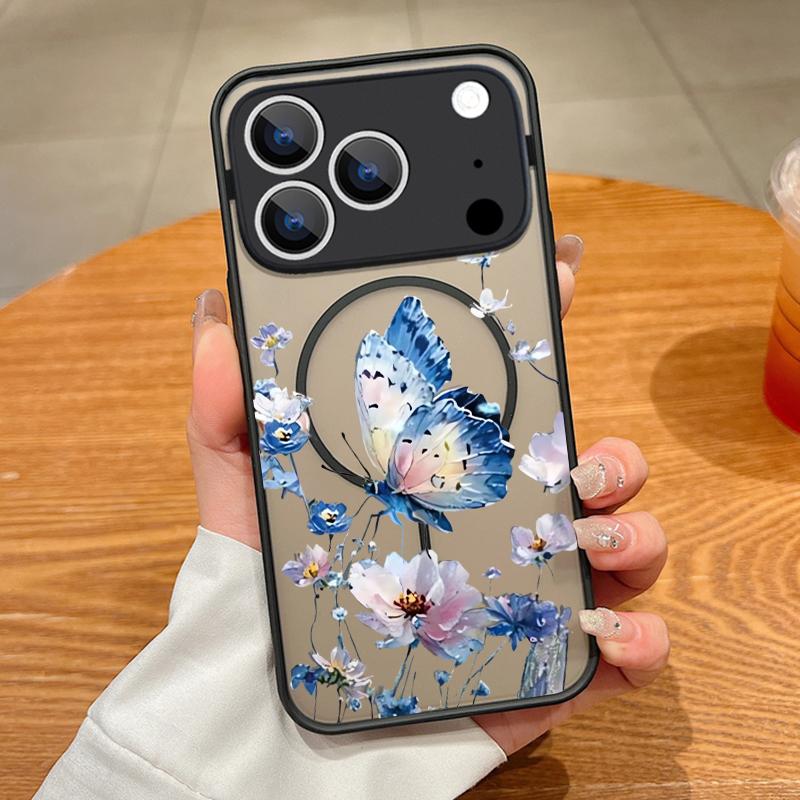 Creative Butterfly Flowers Pattern Case For iPhone 17 Pro Max Magnetic For Magsafe Matte Cover For iPhone 16 Pro Max 15 14 13 16E Air
