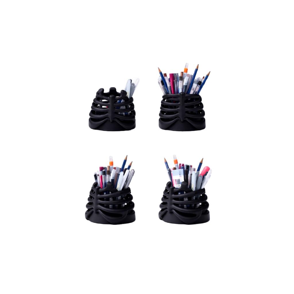 Black Gothic Ribcage Pen Holder for Desk Organization Decor