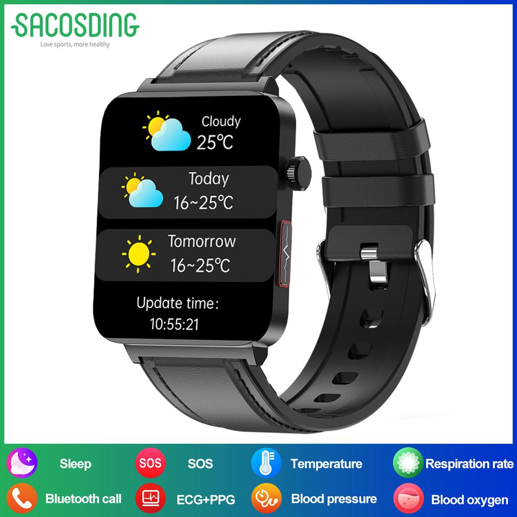 SACOSDING New ECG+PPG Smart Watch Blood Pressure/Oxygen Sleep Health Analysis BT Call Smartwatch Men Women For Androd iOS