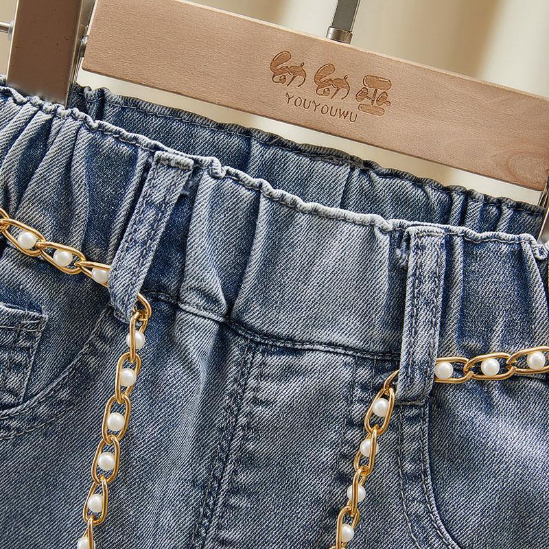 2025 Spring/Autumn Toddler Girls' Wide-Leg Loose Jeans with Frayed Hem, Korean Style