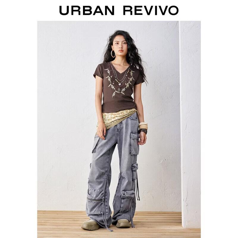 Women s V-Neck Embroidered Short-Sleeve T-Shirt M