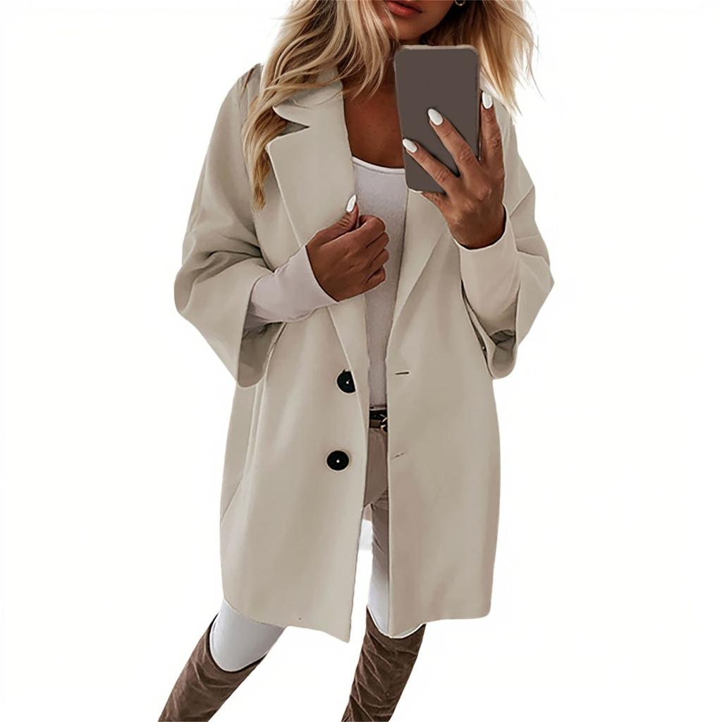 Women's Fashion Jacket Casual Solid-color 3/4 Sleeve  Button-down Pocket Cardigan Coat
