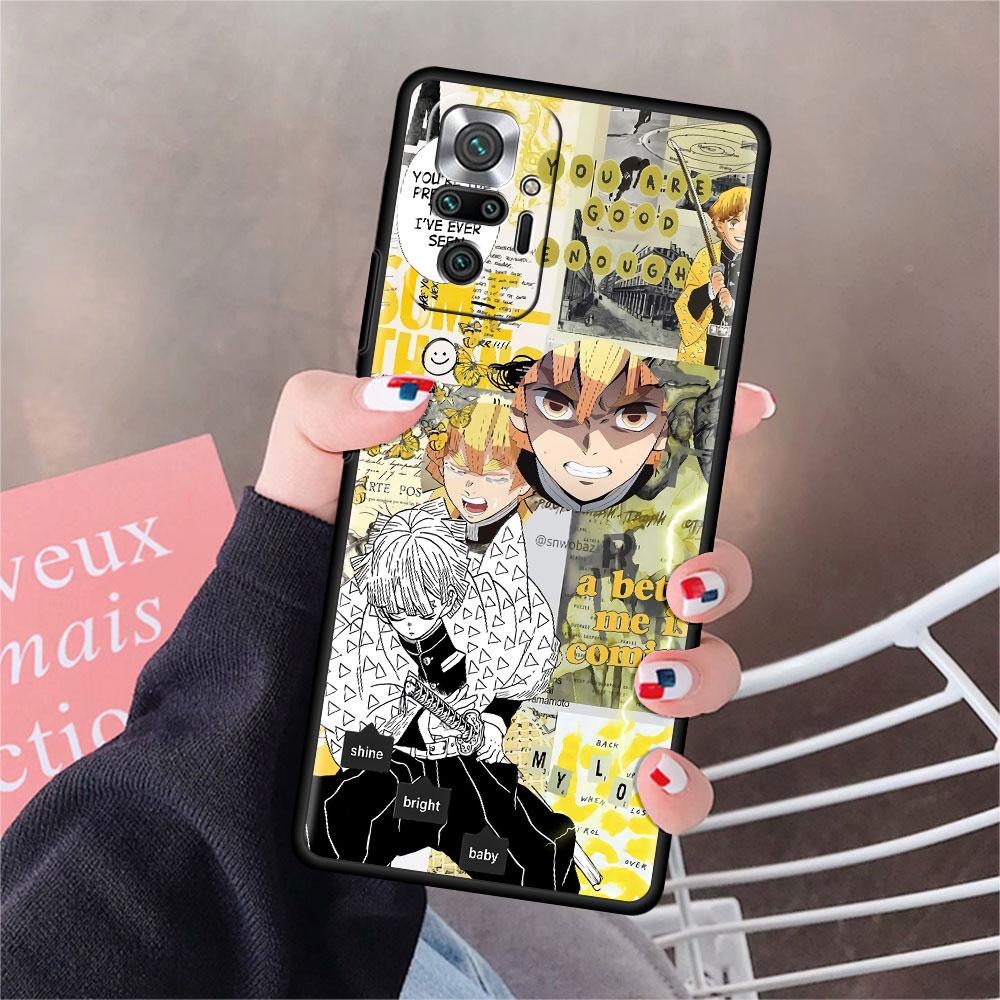 Luxury Black Phone Case For Xiaomi Redmi Note 11 10 9 8 7 Pro 9S 9A 9C 10s 8T K40 10C 10S Funda Cover Kimetsu Yaiba Demon Slayer
