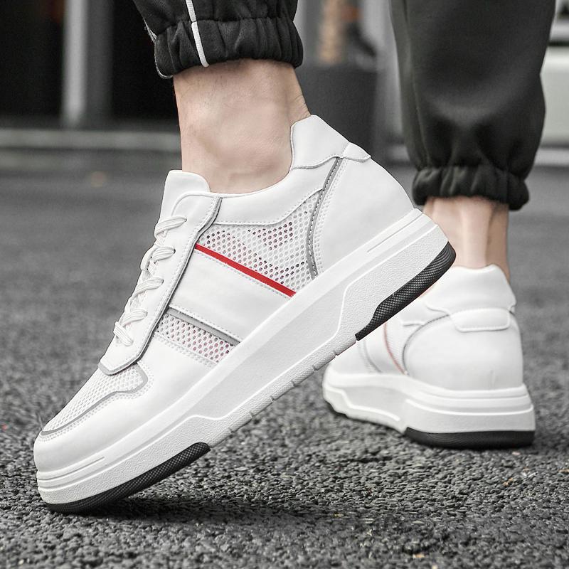 White Sneakers Men Height Increase Insoles 6cm Adjustable Lifts Casual Shoes Fashion