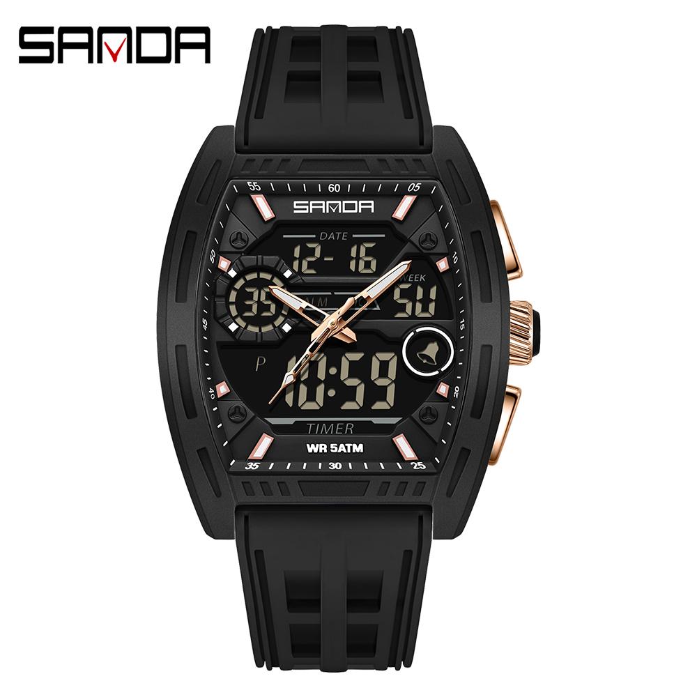 SANDA 6321 new electronic watch digital multifunctional fashion trend men's watch silicone waterproof alarm clock men's watch