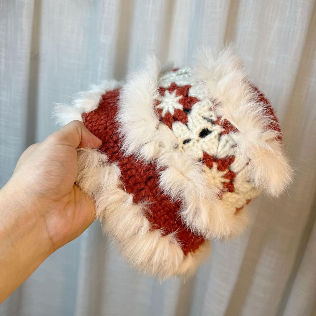 New Atmospheric Snowflake Hat Autumn and Winter Rabbit Hair Fisherman Hat Women's Warm Knitted Woolen Hat Plush Hat Basin Hat