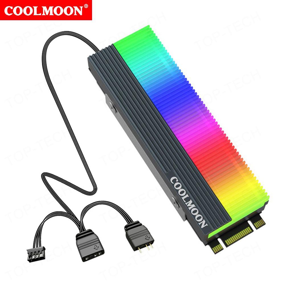 COOLMOON CM-M2A M.2 2280 SSD Heatsink Cooler with Thermal Pad 5V 3PIN ARGB NVME SSD Aluminum Alloy Radiator for M.2 2280 1PC
