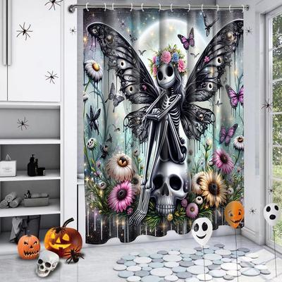 Hallowmas Crâne fleur papillon Rideau de bain Salle de bain Rideau de douche Imperméable Avec 12 crochets Poissons Déco Maison Livraison Gratuite