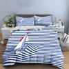 Sailboat Striped Pattern Decor Set Bedding Set with 1 Duvet Cover 2 Pillowcases Single Double King Queen, Gift