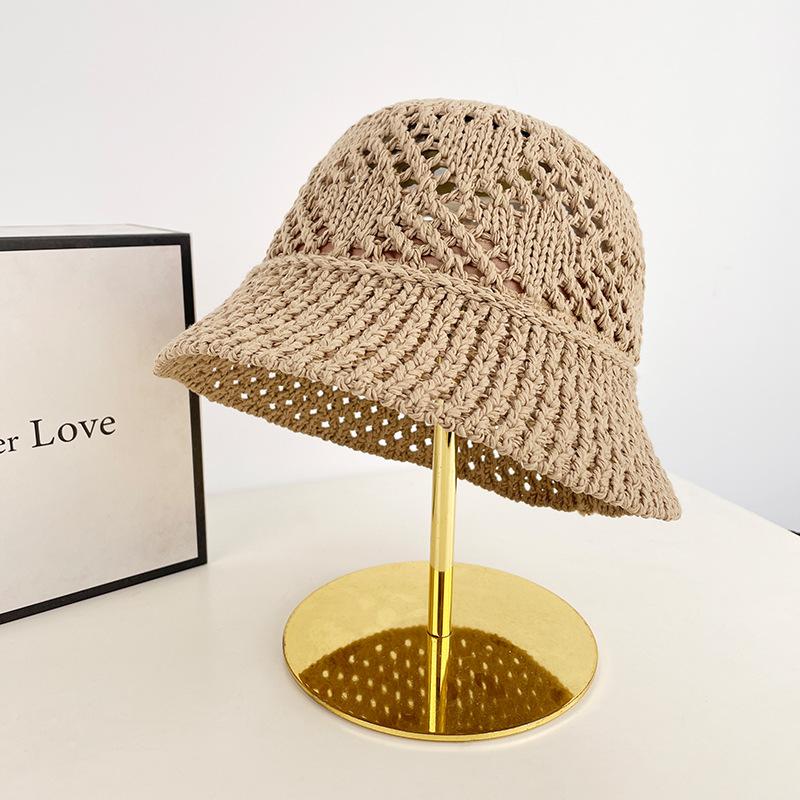 Japanese-style crochet straw hat for women, summer breathable thin sun protection hat, versatile for a natural look, makes the face appear smaller,