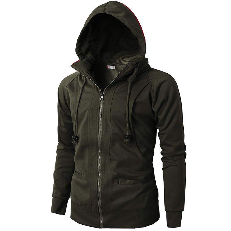 Stylish Men's Hooded Coat With Drawstring And Zipper Up Slim Fit Hoodie Jacket Overcoat