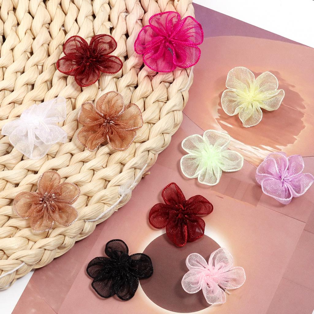 20pcs/lot 3cm Snow Gauze Fabric Flower Five Petals Plum Blossoms Artificial Flower For DIY Clothing Sewing Headwear Decoration