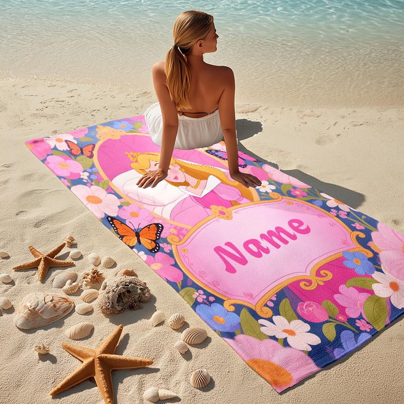Custom Name Princess Garden Stylish Digital Printing Beach Towel Quick‑Drying Absorbent Blanket for Beach Pool Gym Travel