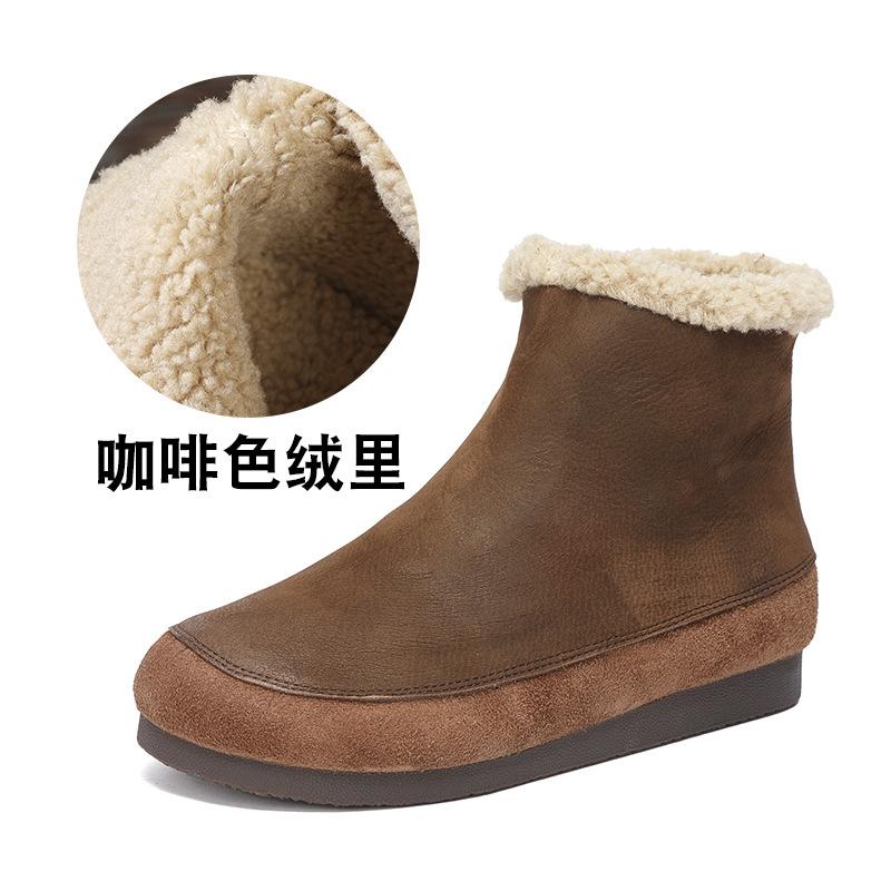 

Новинка осени и зимы, теплые зимние ботинки из бархата из коровьей кожи первого слоя, женские, с круглым носком, на толстой бархатной плоской подошве 40