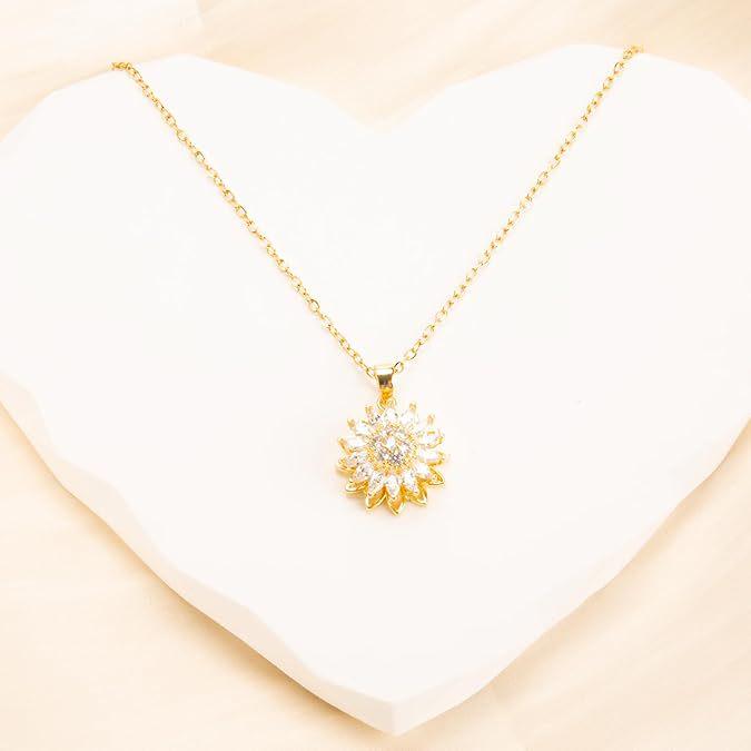 

Rotatable Sunflower Pendant Necklace: High-End Light Luxury Clavicle Chain Silver Version [Includes Necklace]