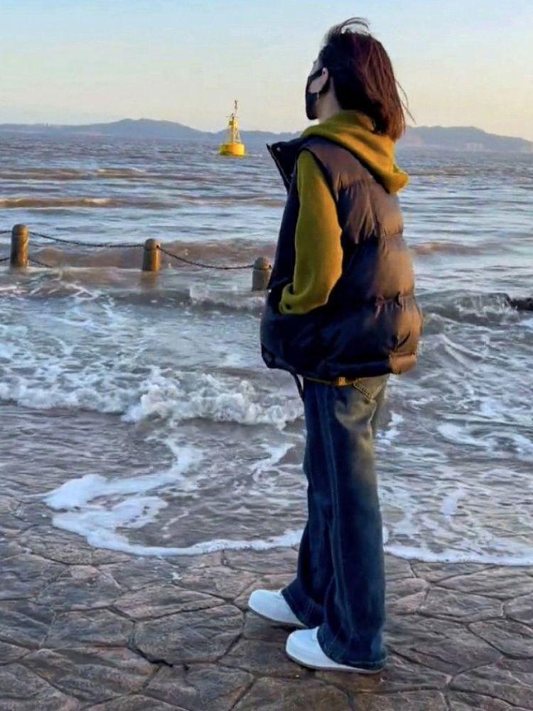 Glänzende waschfreie Daunenbaumwollweste für Damen - Herbst/Winter Stehkragen, ärmellos, modische Oberbekleidung