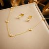 DIEYURO 316L Stainless Steel Tree of Life Turquoise Golden Necklace Earrings For Womens New Party Gift Fashion Jewelry Set