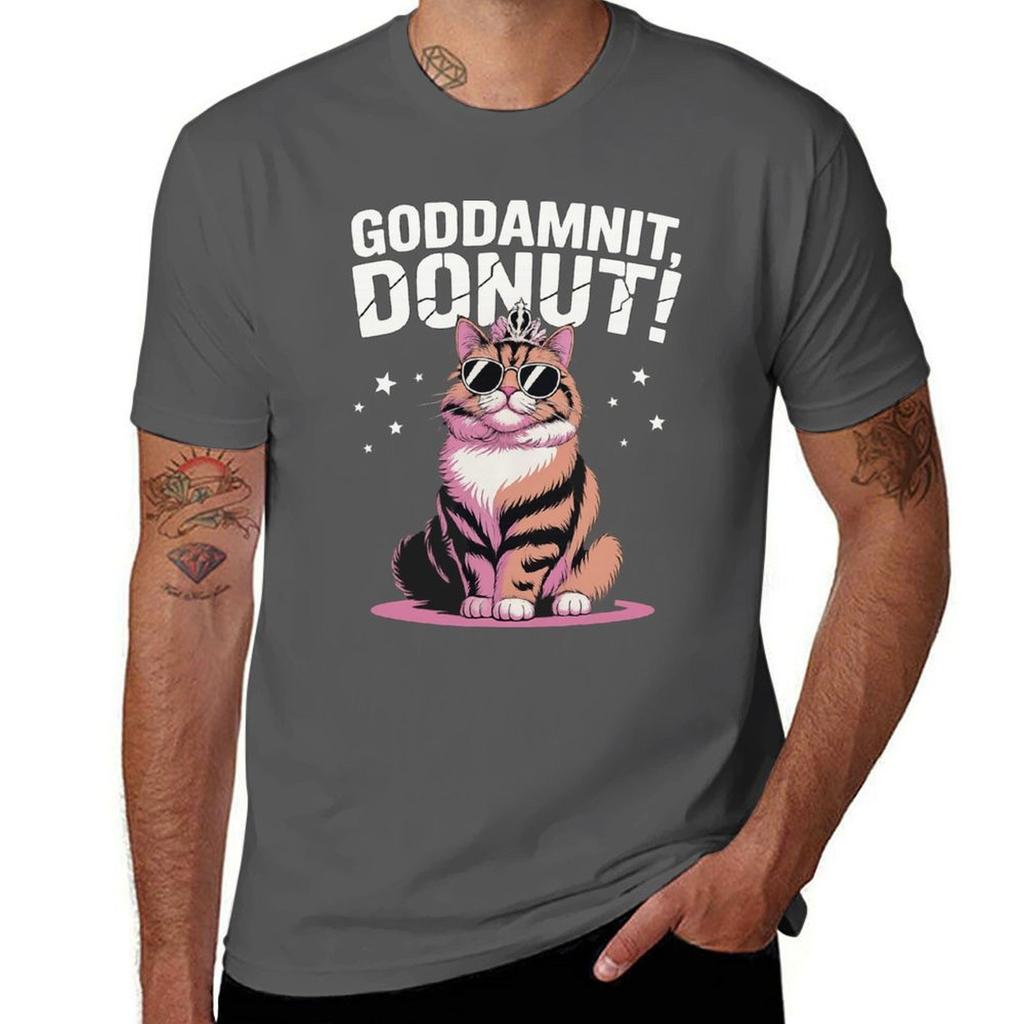 Funny Princess Cat Glasses Goddammit Donut TShirt Basic Plain Short Sleeve Crew Neck Tee