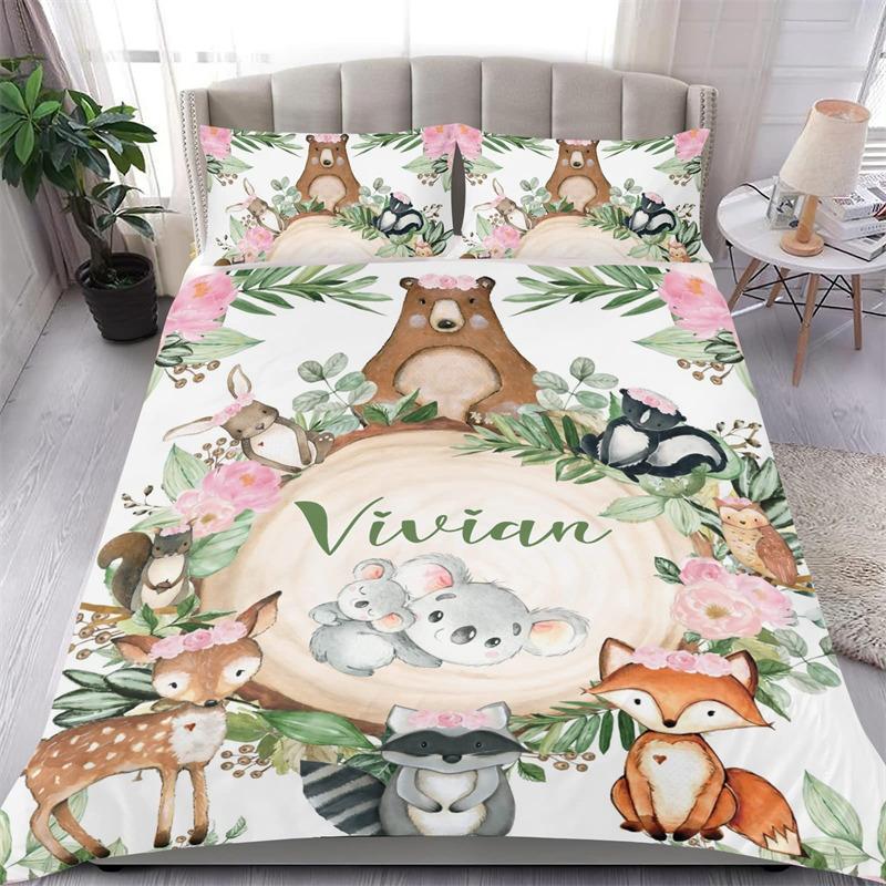Lovely Koala Flowers Soft Duvet Cover Carton Animal Beding Set Elephant Cat Der Leaves Comfortable Quilt Cover King For Children Kids Child Gift Decor