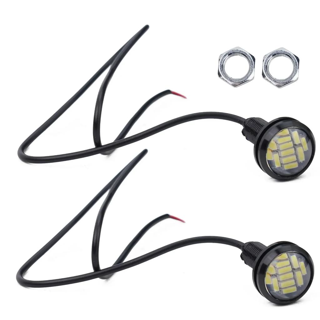 2pcs 12V 15W Car Reversing Lamp Eagle-Eye LED Daytime Running DRL Backup Lights 23mm ABS 12LED White Signal Lamp Anti-collision