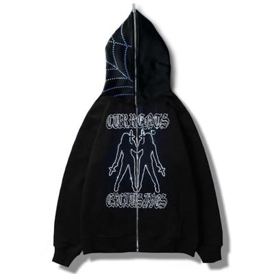 Y2K European and American Hot Diamond Zipper Hoodie New Hip Hop Men's and Women's Outerwear