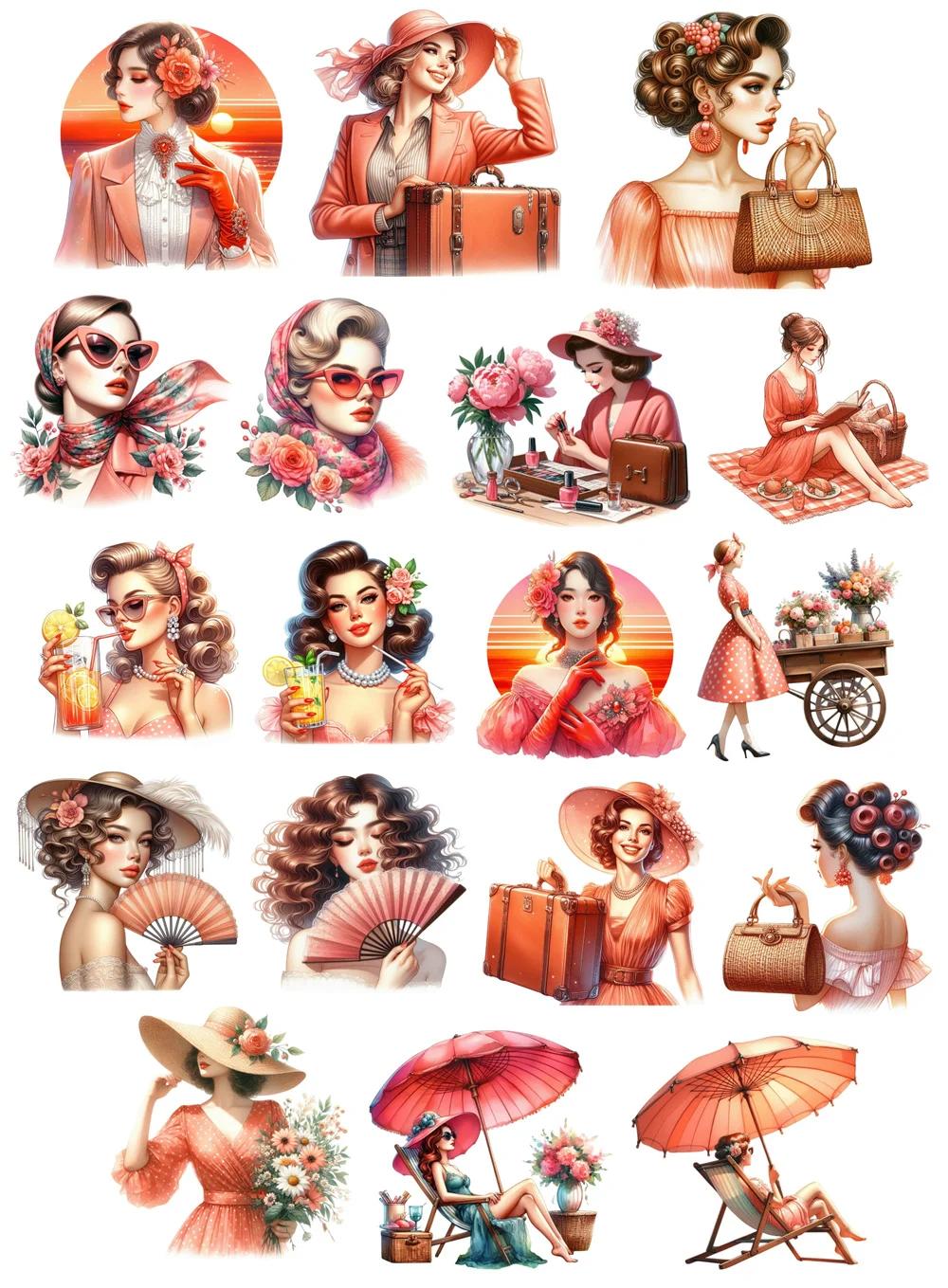 

18pcs Watercolor Coral colored little girl Stickers DIY Scrapbook Diary Decoration Album INS Style Stationery scrapbooking белый