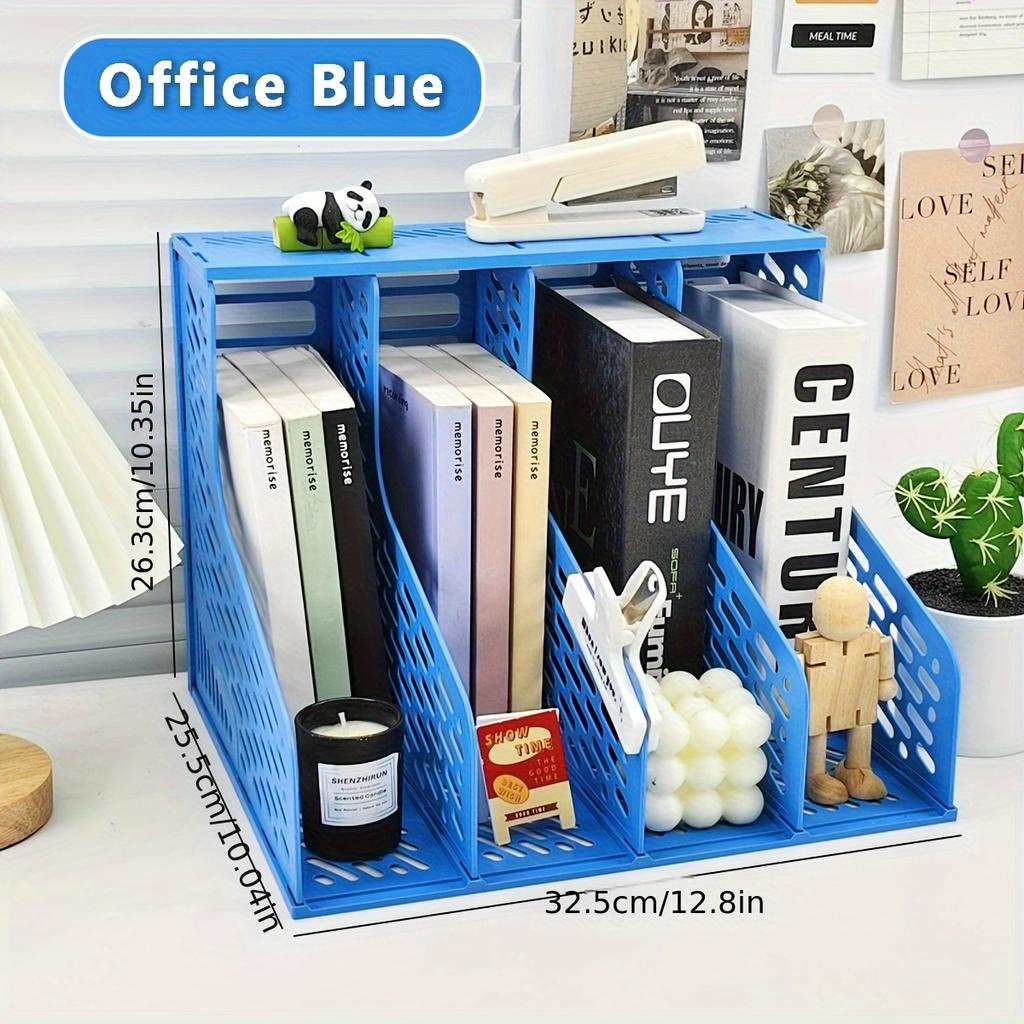 Creative Four-Section Desktop File Organizer, A4 Document Holder, Bookend Pen Holder, Office File Storage and Sorting Rack