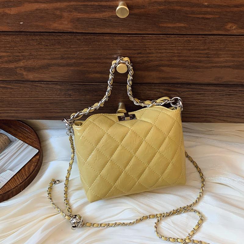 

Женская сумка-ведро новая цепочка бриллиантовая на плечо портативная высококлассная сумка-мессенджер тренд жёлтый